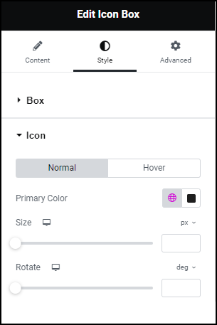 Style tab icon Icon Box widget 27