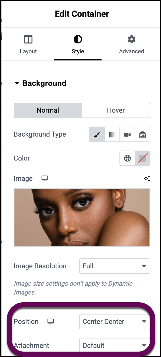 The position and attachment settings