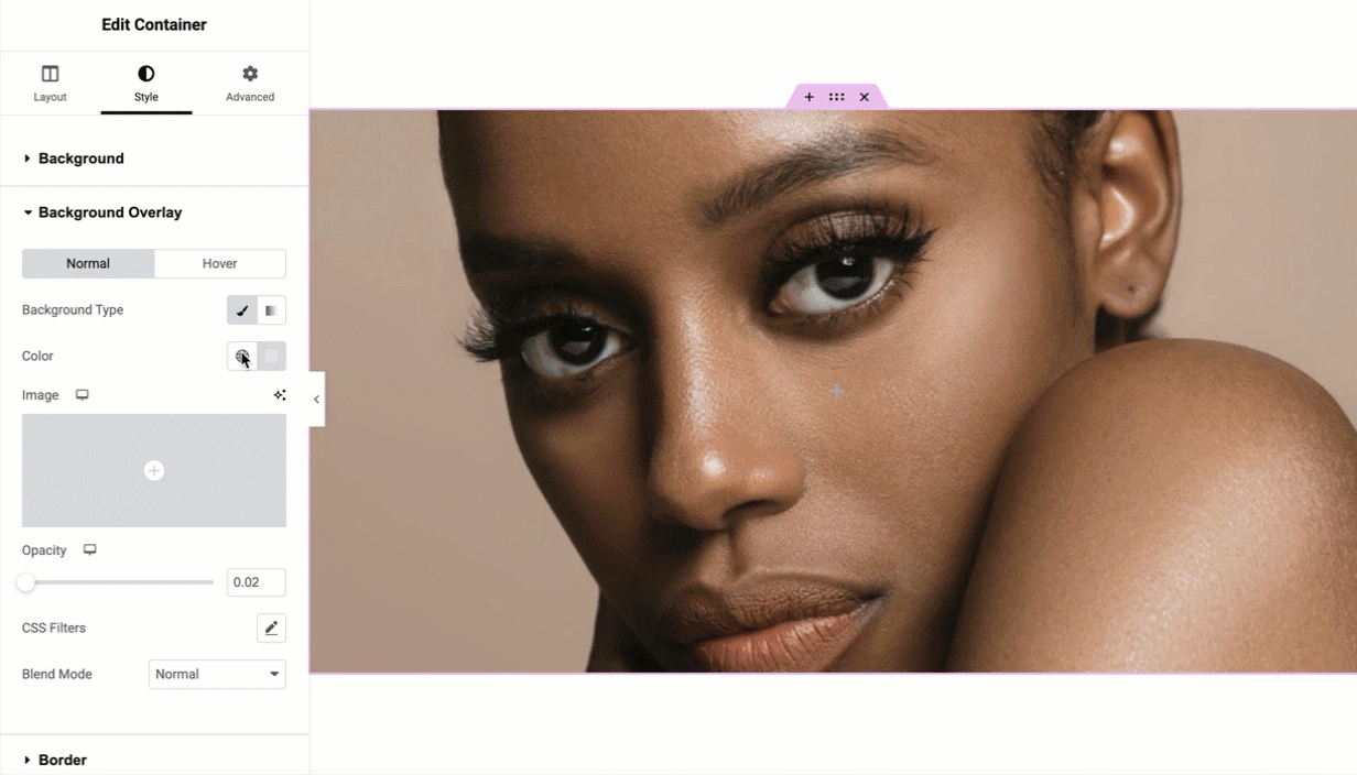 The opacity slider setting the opacity