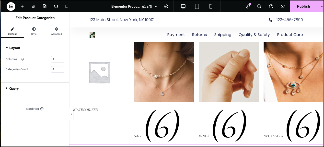 5 Drag the widget to the canvas WooCommerce Product Categories widget 17