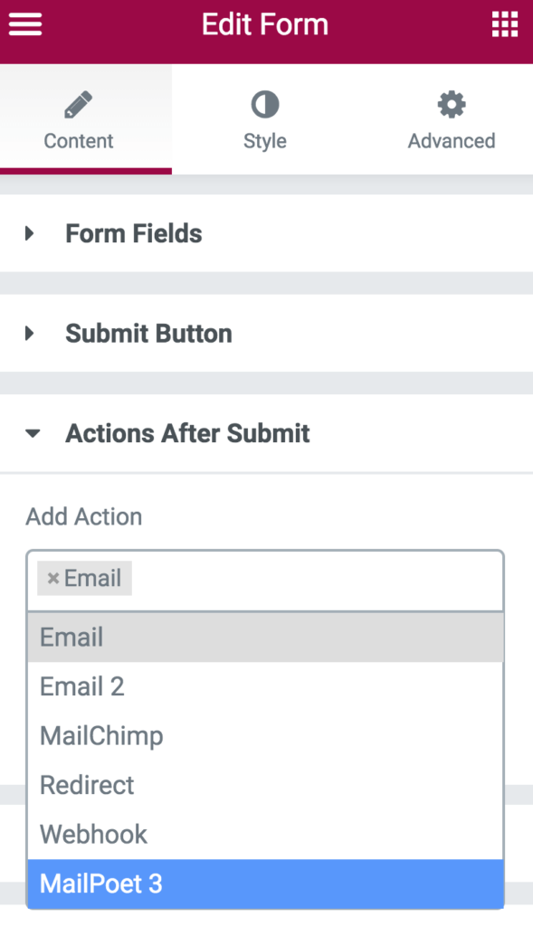 actionsaftersubmit Integrate forms with MailPoet 1