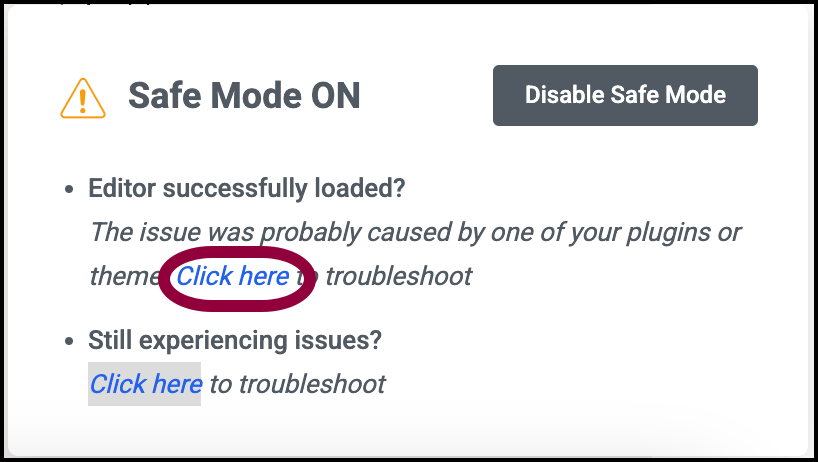 click the first link Activate Safe Mode 9