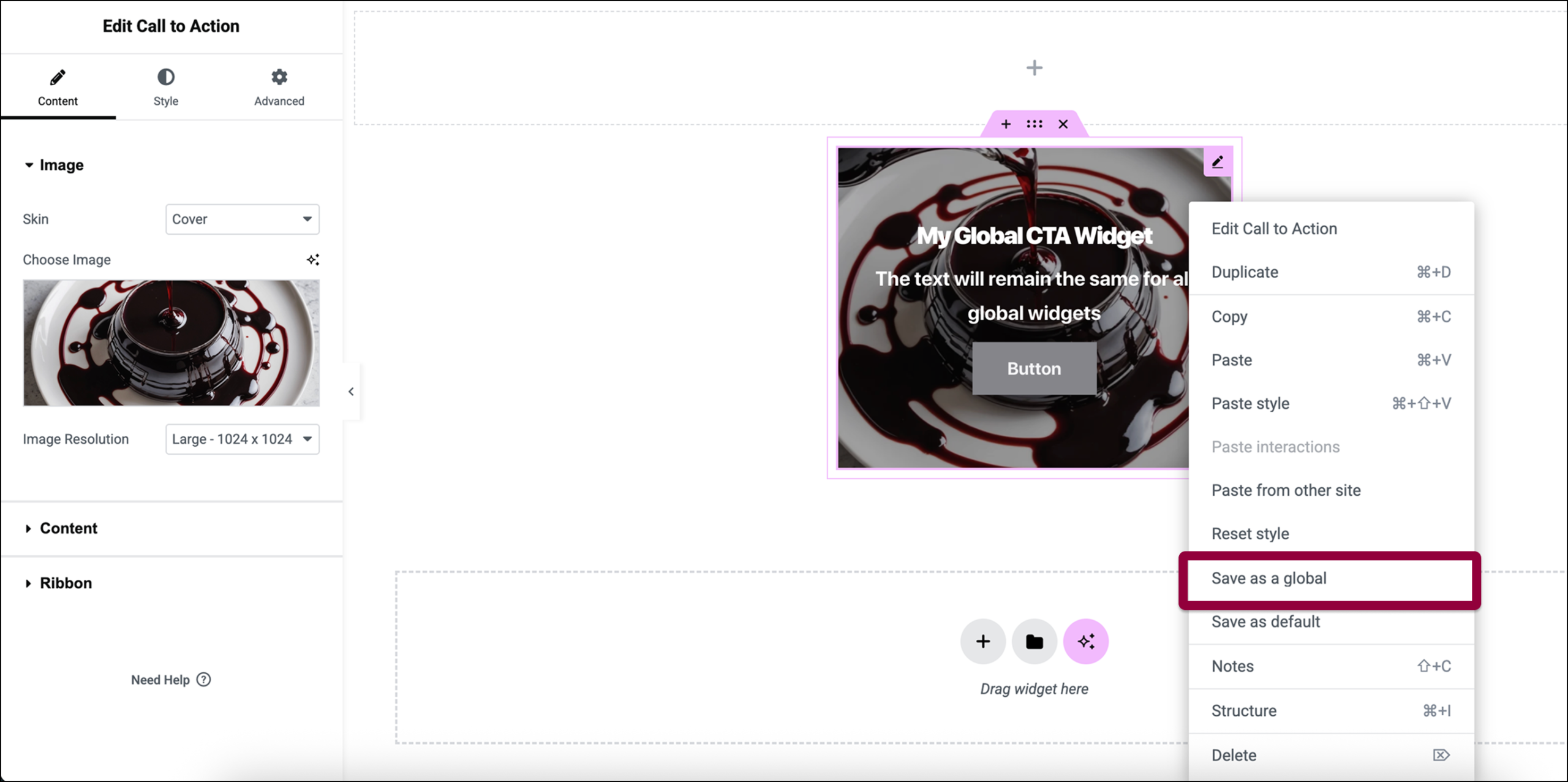 create global CTA widget