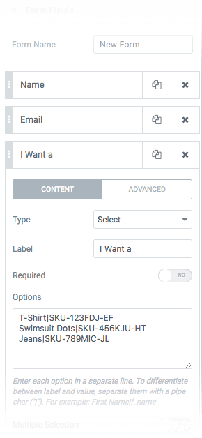 Custom Labels & Values in Select, Radio and Checkbox Form Fields | Elementor