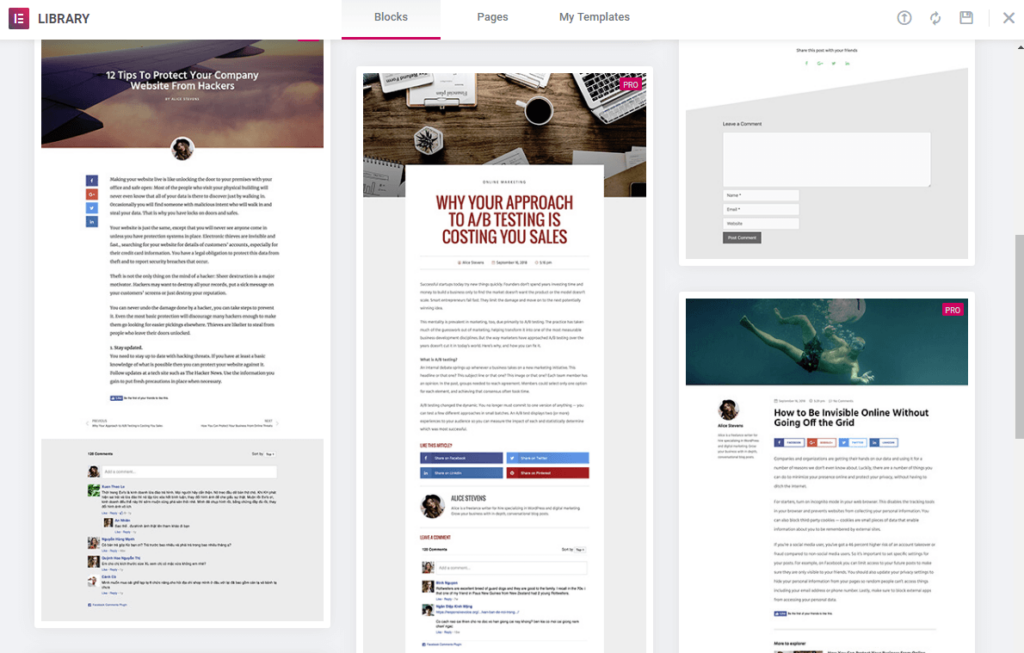 elementor blog post template free