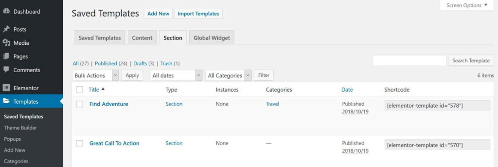 templates dashboard Templates menu 1