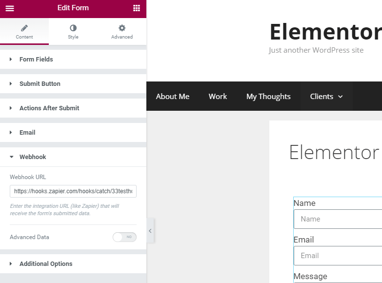 Webhook Elementor