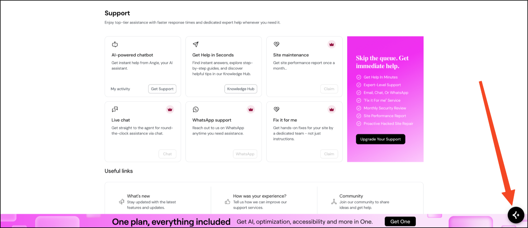 Ask Angie icon within My Elementor Dashboard
