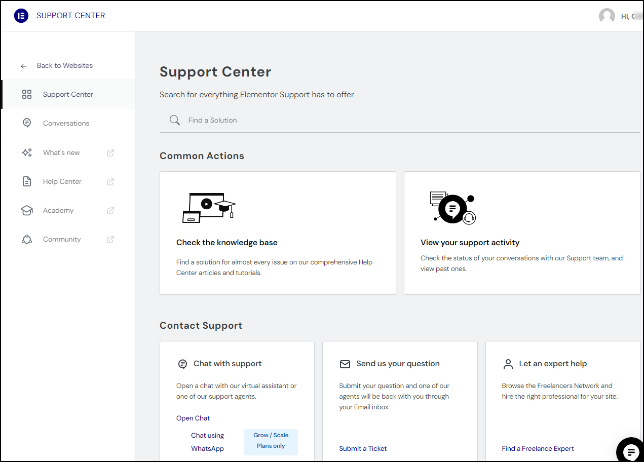 The Support Center all choices 1 Contact Support 3