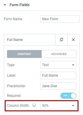 colwidth Add a Subscribe Form using Elementor Pro’s Form Builder 8
