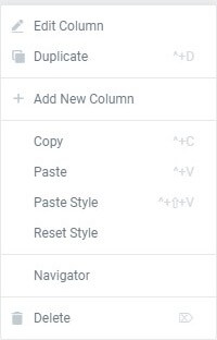 column right click Create, edit, & style columns in Elementor 3