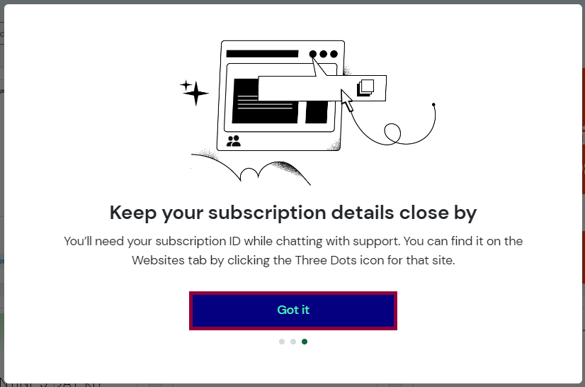 The keep subscription details handy modal