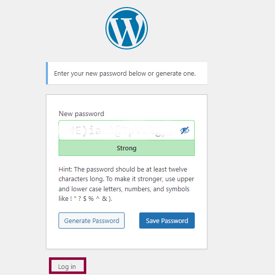 The WordPress set password modal