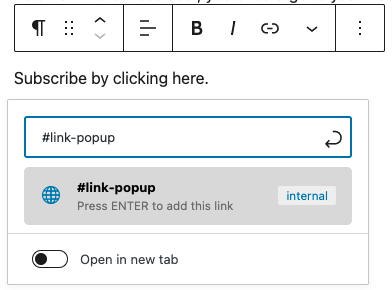 Block Editor Popup Link Trigger a popup on a link click 5