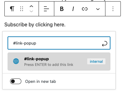 Block Editor Popup Link Trigger an Elementor popup on a link click 5