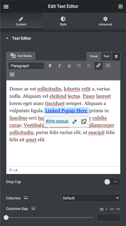 Popup Link Example Trigger an Elementor popup on a link click 3