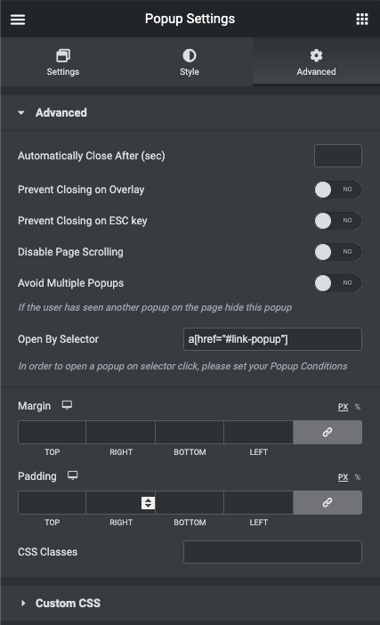 Popup Settings Trigger a popup on a link click 1