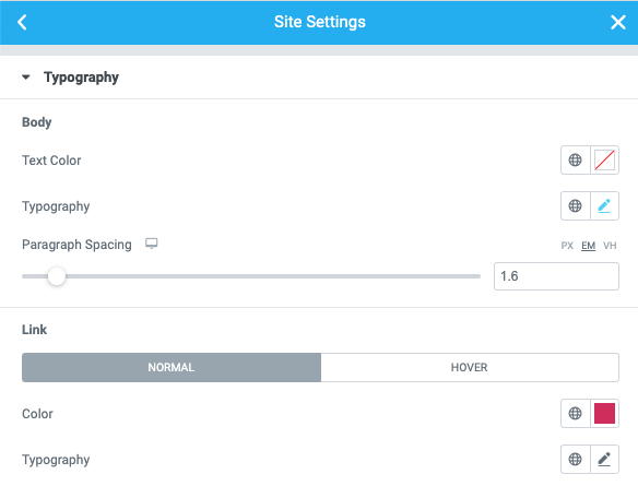 Site Settings Change link color in Elementor 5