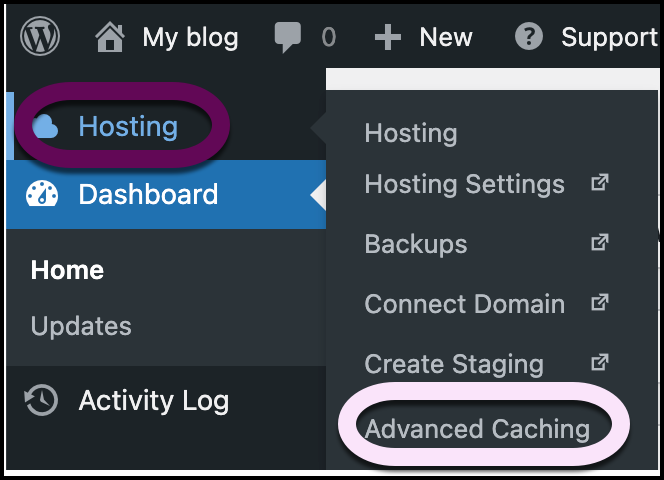 Advanced caching selected from WP Admin