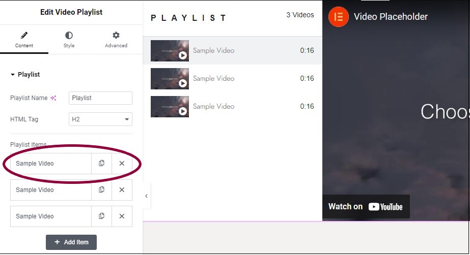 2 Click Sample video Video Playlist widget 8