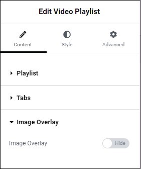 Content tab Image Overlay 1 Video Playlist widget 28
