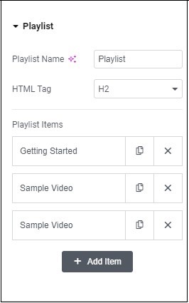 Content tab Playlist Video Playlist widget 20