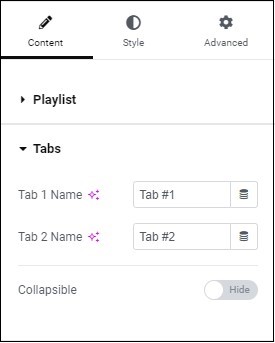 Content tab Tabs Video Playlist widget 26