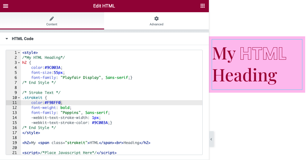 HTMLWidgetFour Edit HTML in Elementor 7