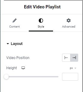 Style tab Layout Video Playlist widget 44