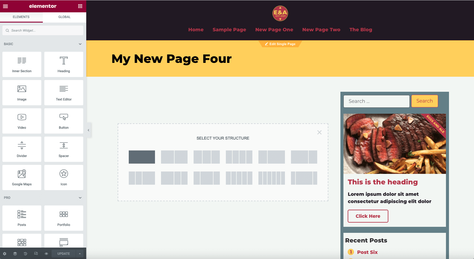New Page Elementor Three Create a sidebar template 33