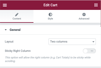 WooCommerce Cart General Options WooCommerce Cart widget 1