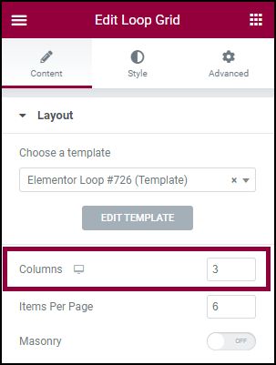 Change the number of columns Customize the layout of a Loop Grid 65