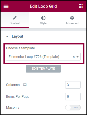 Choose a template Customize the layout of a Loop Grid 63
