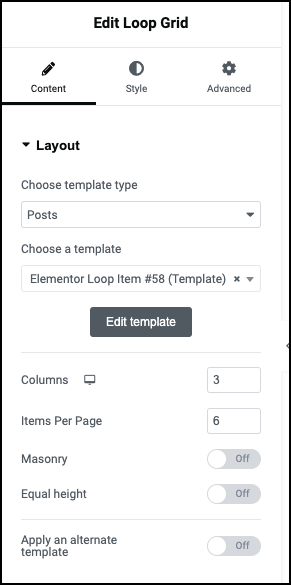 Content Layout Loop Grid widget 129