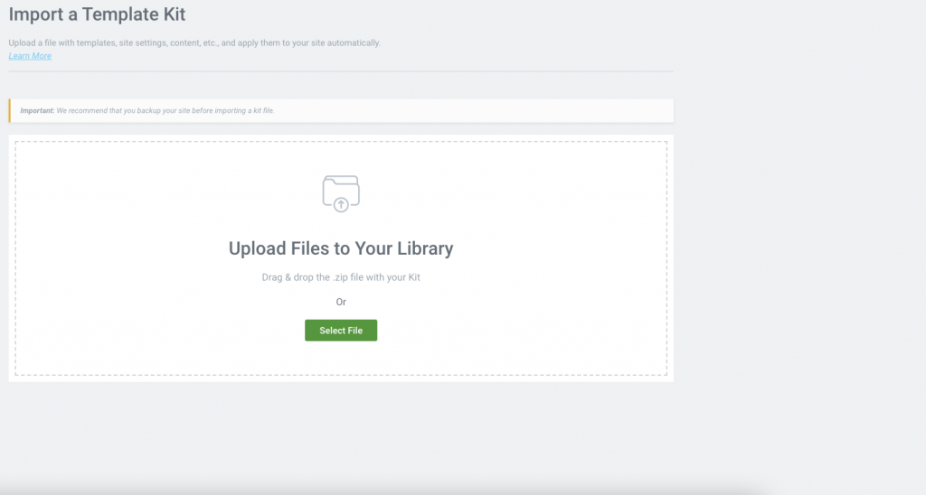 Import Kit Starting without an Elementor Site Kit 3