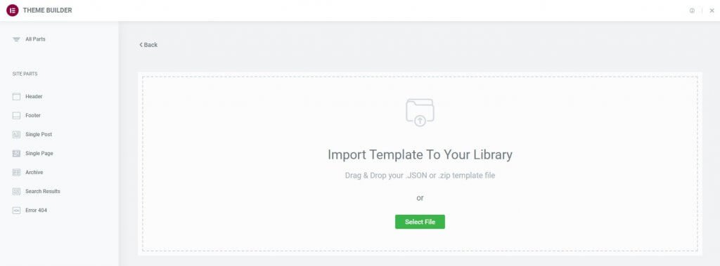 Import Site Part Using the Theme Builder 3
