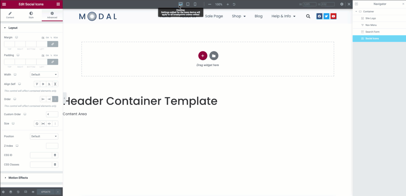 Alternate Social View Create a header template using Flexbox Container 17