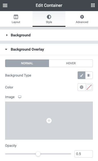 Container Background Overlay Container Style tab settings 3