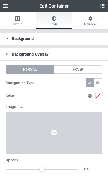 Container Background Overlay Container Style tab settings 143