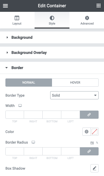 Container Border Container Style tab settings 5