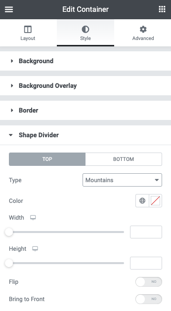 Container Shape Divider Container Style tab settings 7