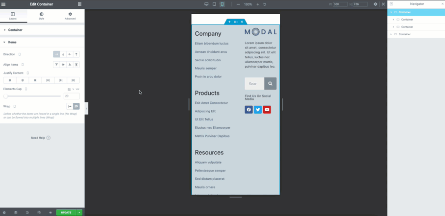 Footer Template Step Create a footer using a Flexbox container 13