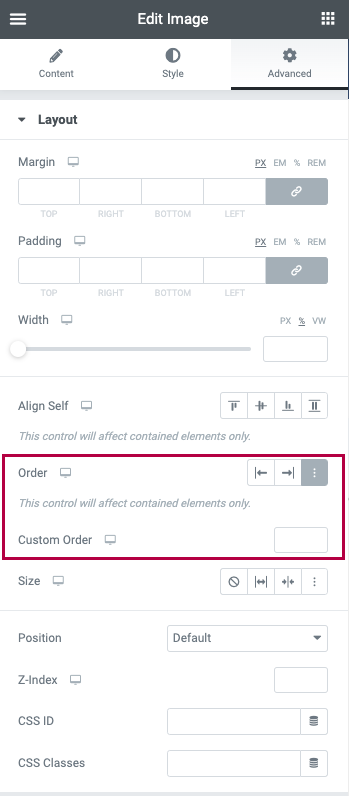 Locating The Order Widget Advanced Settings: Order 3