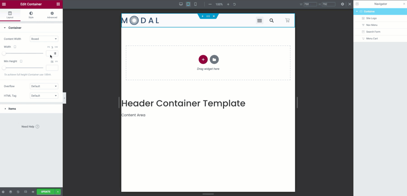 Step Six 1 Create a header template using Flexbox Container 13
