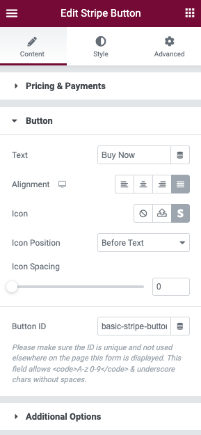 Button Settings eCommerce widgets 9