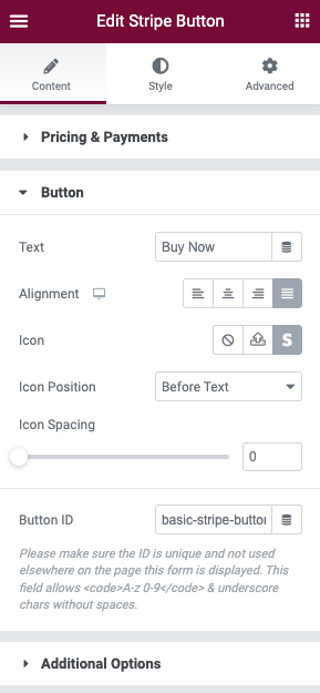 Button Settings eCommerce widgets 47