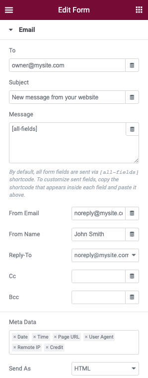 Form Email Settings Configure email settings for forms 1