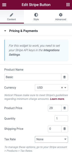 Payments and Pricing Stripe Button widget 7