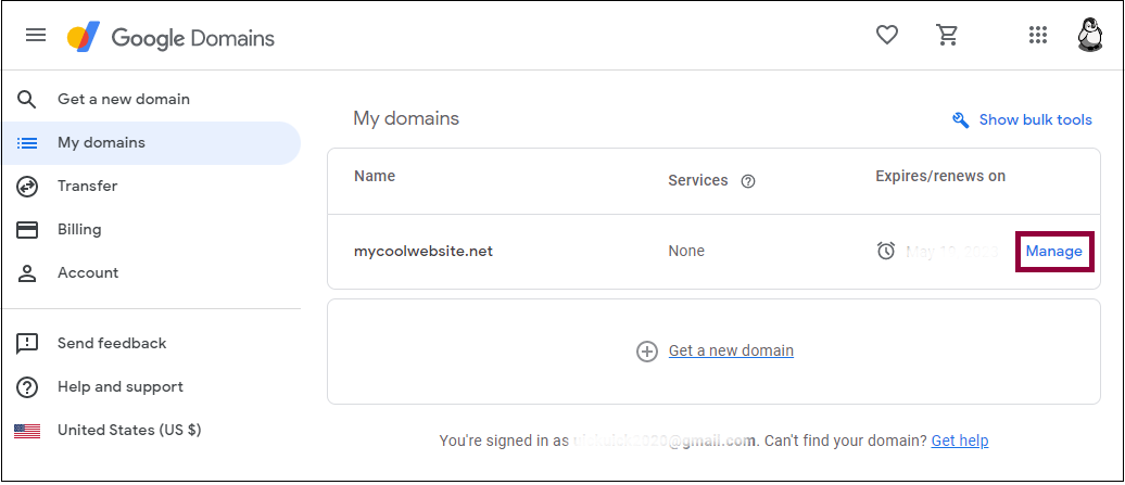 3 Select Manage Connecting your Google domain name to an Elementor hosted website 13