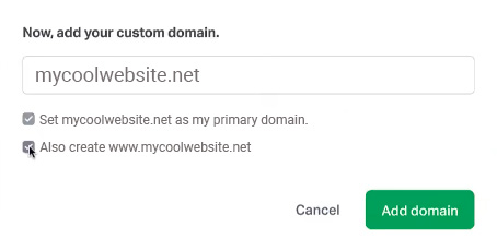Screenshot of a form allowing you to enter in the domain name for the website.